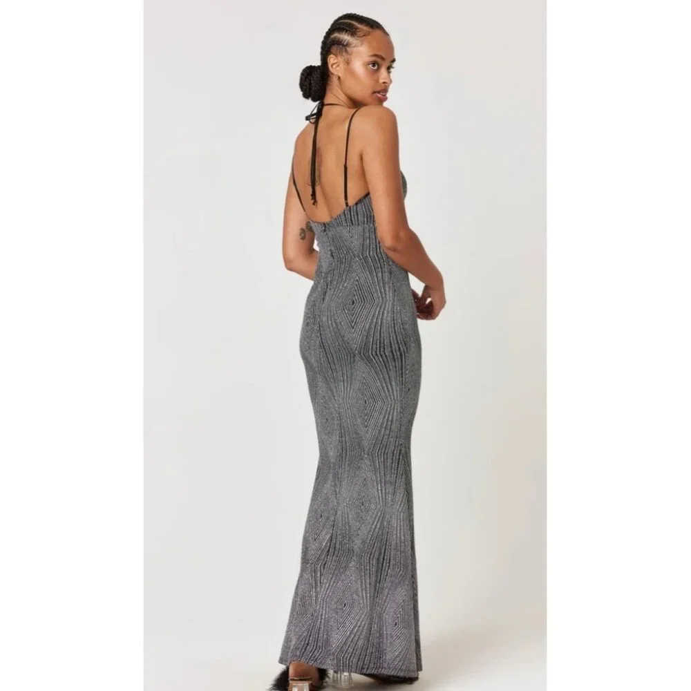 Trixxi Womens Black & White Geometric V-Neck Maxi Dress With Slit Size 1 - Picture 3 of 7